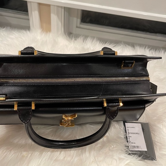 Saint Laurent YSL Small Uptown Cabas Top Handle Bag Black Clutch - Picture 7 of 15